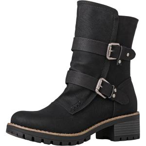 imageGLOBALWIN Lace up Mid Calf Motorcycle Fashion Festival Boots Combat Riding Military Boots for Women19yy19black