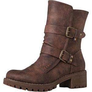 imageGLOBALWIN Lace up Mid Calf Motorcycle Fashion Festival Boots Combat Riding Military Boots for Women19yy19brown