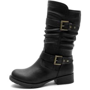 imageGLOBALWIN Womens Mid Calf Comfortable Fashion Dress Boots For Women Low Heel With ZipperBlack