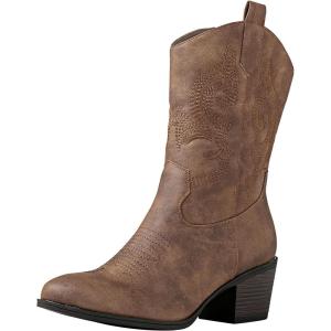 imageGLOBALWIN Womens Mid Calf The Western Cowgirl Boots Fashion Cowboy Boots For Women Chunky Low Heel19yy17camel