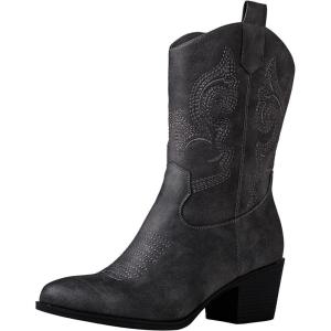 imageGLOBALWIN Womens Mid Calf The Western Cowgirl Boots Fashion Cowboy Boots For Women Chunky Low Heel19yy17grey