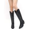 imageGLOBALWIN Womens Knee High Long Pointed Toe Western Cowboy Boots For Women23yy03 Black