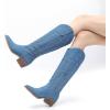 imageGLOBALWIN Womens Knee High Long Pointed Toe Western Cowboy Boots For Women23yy03 Denim Blue