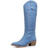 imageGLOBALWIN Womens Knee High Long Pointed Toe Western Cowboy Boots For Women23yy03 Denim Blue