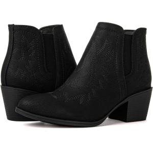 imageGLOBALWIN Womens Cowgirl boots Western Short Ankle Pull On Comfortable Cowboy Boots For Women Low Heel21yy01 Black2