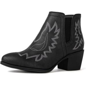 imageGLOBALWIN Womens Cowgirl boots Western Short Ankle Pull On Comfortable Cowboy Boots For Women Low Heel21yy01 Black3