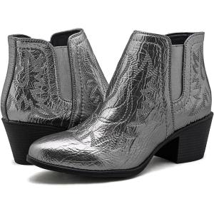 imageGLOBALWIN Womens Cowgirl boots Western Short Ankle Pull On Comfortable Cowboy Boots For Women Low Heel21yy01 Metallic Silver