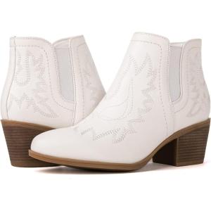 imageGLOBALWIN Womens Cowgirl boots Western Short Ankle Pull On Comfortable Cowboy Boots For Women Low Heel21yy01 White