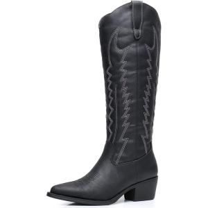 imageGLOBALWIN Womens Knee High Long Pointed Toe Western Cowboy Boots For Women23yy03 Black