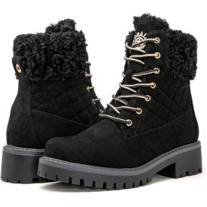 imageGLOBALWIN Womens Quilted Ankle Boots Fashion Combat Boots Lace Up Combat Boots Low Heel Warm Fur Ankle Booties For Women1915 Black2