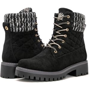 imageGLOBALWIN Womens Quilted Ankle Boots Fashion Combat Boots Lace Up Combat Boots Low Heel Warm Fur Ankle Booties For Women1915 Black3