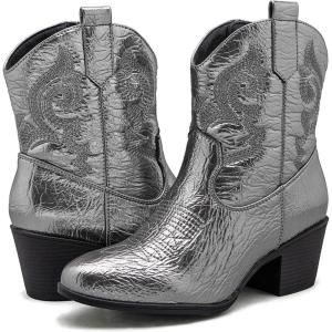 imageGLOBALWIN Womens The Western Wear Fashion Cowboy Cowgirl Free Birds Country Concert Disco Outfits Low Heel Walking Boots For Ladies19yy16 Dark Silver