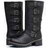 imageGLOBALWIN Chunky Mid Calf Fashion Dressy Motocycle Biker Military Style Combat Boots for Women Low Heel23yy11 Black