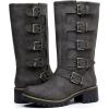 imageGLOBALWIN Chunky Mid Calf Fashion Dressy Motocycle Biker Military Style Combat Boots for Women Low Heel23yy11 Grey