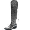 imageGLOBALWIN Womens Cowboy Western Fashion Over The Knee Thigh High Cowgirl Boots Low Heel23yy08 Silver
