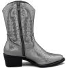 imageGLOBALWIN Womens Cowgirl Boots Mid Calf Western Cowboy Boots For Women Comfortable Low Heel With Zipper23yy09 Dark Silver