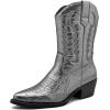 imageGLOBALWIN Womens Cowgirl Boots Mid Calf Western Cowboy Boots For Women Comfortable Low Heel With Zipper23yy09 Dark Silver