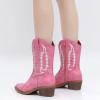 imageGLOBALWIN Womens Cowgirl Boots Mid Calf Western Cowboy Boots For Women Comfortable Low Heel With Zipper23yy09 Pink