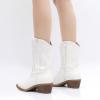 imageGLOBALWIN Womens Cowgirl Boots Mid Calf Western Cowboy Boots For Women Comfortable Low Heel With Zipper23yy09 White