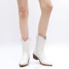 imageGLOBALWIN Womens Cowgirl Boots Mid Calf Western Cowboy Boots For Women Comfortable Low Heel With Zipper23yy09 White