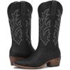 imageGLOBALWIN Womens Mid Calf Western Cowboy Boots Cowgirl Boots for Women with Floral Embroidery Side Zipper Chunky Heel23yy13 Black2