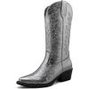 imageGLOBALWIN Womens Mid Calf Western Cowboy Boots Cowgirl Boots for Women with Floral Embroidery Side Zipper Chunky Heel23yy13 Dark Silver2