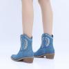 imageGLOBALWIN Womens Western Charm Cowgirl Boots Mid Calf Comfy Cowboy Boots For Women With Pointed Toe23yy07 Denim Blue