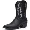 imageGLOBALWIN Womens Cowgirl Boots Mid Calf Western Cowboy Boots For Women Comfortable Low Heel With Zipper23yy09 Black3