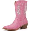 imageGLOBALWIN Womens Mid Calf Western Cowboy Cowgirl Pointed Toe Boots With Chunky Low Heels23yy10 Pink