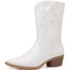 imageGLOBALWIN Womens Mid Calf Western Cowboy Cowgirl Pointed Toe Boots With Chunky Low Heels23yy10 White