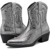 imageGLOBALWIN Womens Western Charm Cowgirl Boots Mid Calf Comfy Cowboy Boots For Women With Pointed Toe23yy07 Dark Silver