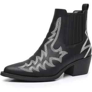 imageGLOBALWIN Cowboy Boots For Women Pointed Toe Pull On Chelsea Ankle Booties The Western Cowgirl Boots23yy05 Black