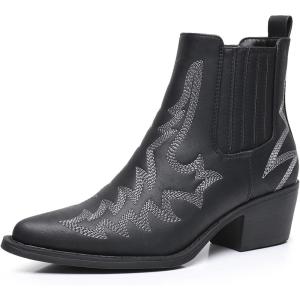 imageGLOBALWIN Cowboy Boots For Women Pointed Toe Pull On Chelsea Ankle Booties The Western Cowgirl Boots23yy05 Black2