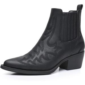 imageGLOBALWIN Cowboy Boots For Women Pointed Toe Pull On Chelsea Ankle Booties The Western Cowgirl Boots23yy05 Black3