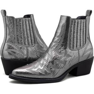 imageGLOBALWIN Cowboy Boots For Women Pointed Toe Pull On Chelsea Ankle Booties The Western Cowgirl Boots23yy05 Dark Silver2