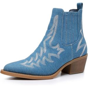 imageGLOBALWIN Cowboy Boots For Women Pointed Toe Pull On Chelsea Ankle Booties The Western Cowgirl Boots23yy05 Denim Blue