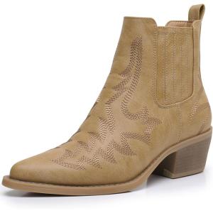 imageGLOBALWIN Cowboy Boots For Women Pointed Toe Pull On Chelsea Ankle Booties The Western Cowgirl Boots23yy05 Khaki