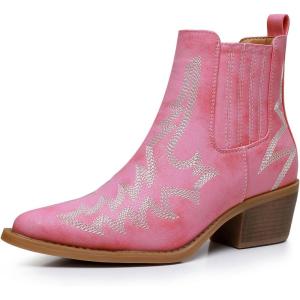 imageGLOBALWIN Cowboy Boots For Women Pointed Toe Pull On Chelsea Ankle Booties The Western Cowgirl Boots23yy05 Pink