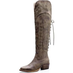 imageGLOBALWIN Womens Cowboy Western Fashion Over The Knee Thigh High Cowgirl Boots Low Heel23yy08 Brown