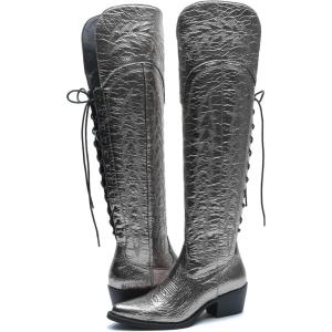 imageGLOBALWIN Womens Cowboy Western Fashion Over The Knee Thigh High Cowgirl Boots Low Heel23yy08 Silver