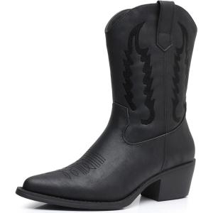 imageGLOBALWIN Womens Cowgirl Boots Mid Calf Western Cowboy Boots For Women Comfortable Low Heel With Zipper23yy09 Black2