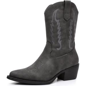 imageGLOBALWIN Womens Cowgirl Boots Mid Calf Western Cowboy Boots For Women Comfortable Low Heel With Zipper23yy09 Grey