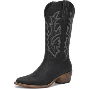 imageGLOBALWIN Womens Mid Calf Western Cowboy Boots Cowgirl Boots for Women with Floral Embroidery Side Zipper Chunky Heel23yy13 Black2
