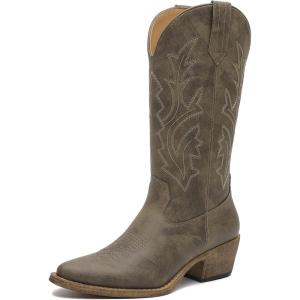 imageGLOBALWIN Womens Mid Calf Western Cowboy Boots Cowgirl Boots for Women with Floral Embroidery Side Zipper Chunky Heel23yy13 Brown
