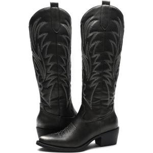 imageGLOBALWIN Womens The Western Cowboy Cowgirl Embroidered Knee High Boots23yy12 Brushed Silver2
