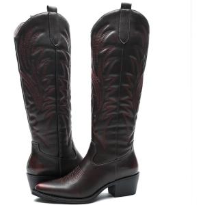 imageGLOBALWIN Womens The Western Cowboy Cowgirl Embroidered Knee High Boots23yy12 Burgundy