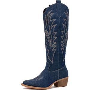 imageGLOBALWIN Womens The Western Cowboy Cowgirl Embroidered Knee High Boots23yy12 Dark Denim