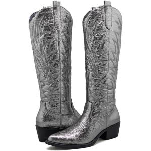 imageGLOBALWIN Womens The Western Cowboy Cowgirl Embroidered Knee High Boots23yy12 Dark Silver2