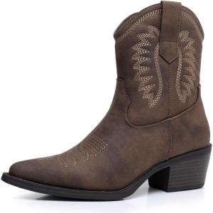imageGLOBALWIN Womens Western Charm Cowgirl Boots Mid Calf Comfy Cowboy Boots For Women With Pointed Toe23yy07 Brown