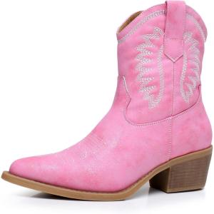 imageGLOBALWIN Womens Western Charm Cowgirl Boots Mid Calf Comfy Cowboy Boots For Women With Pointed Toe23yy07 Pink